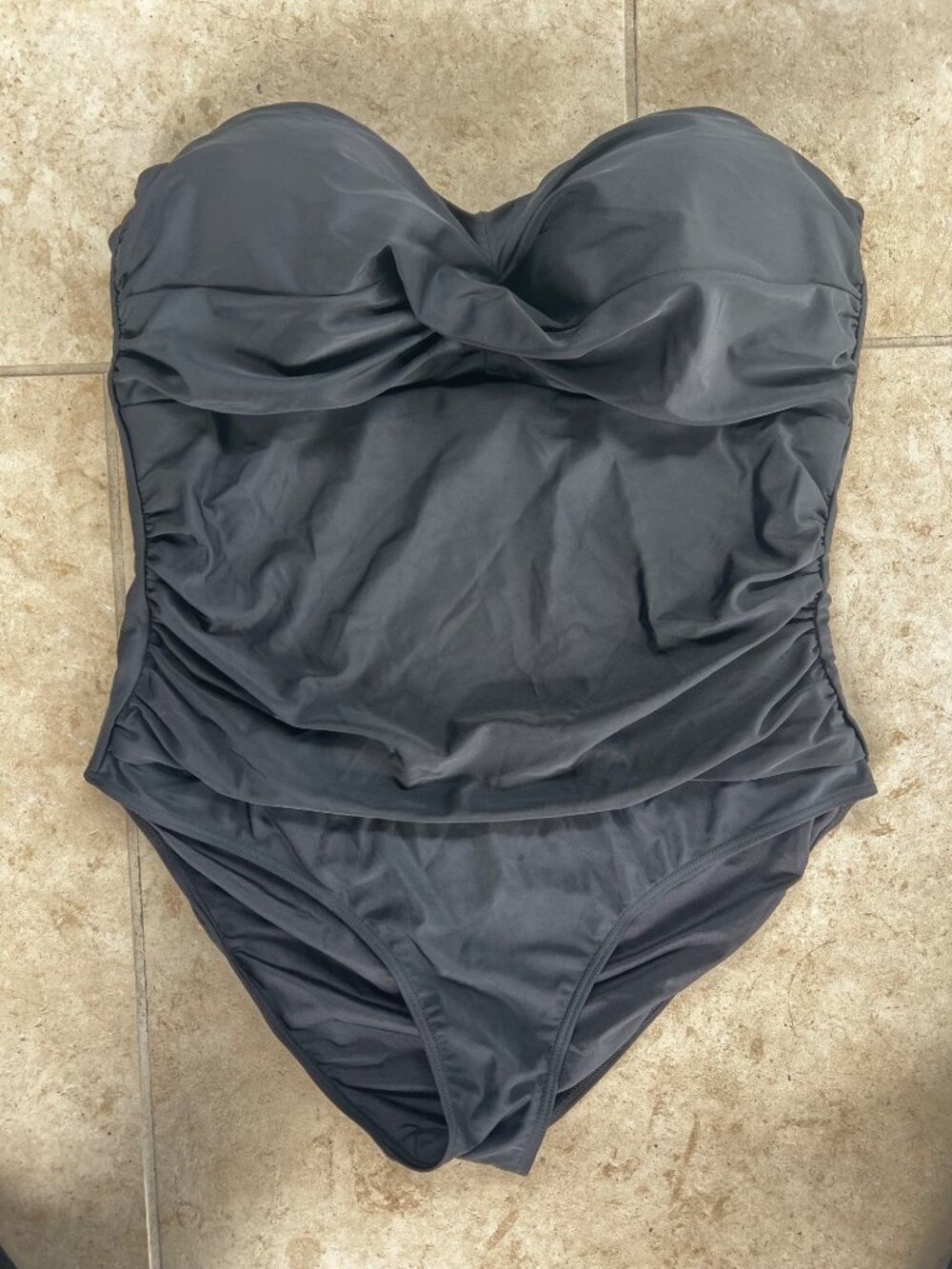 NWT womens black strapless one piece swimsuit monokini built it braw support XXL